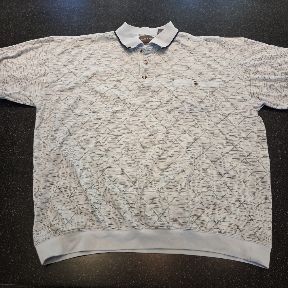Taylor & Henry XL Polo Shirt Geometric Textured Knit Short Sleeve Vintage...